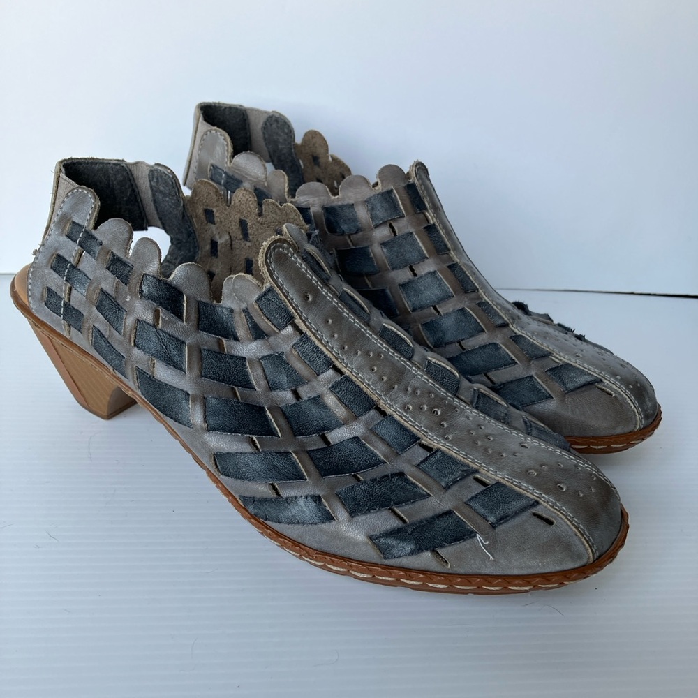 RIEKER shoes sina pump sandal Sling Back Leather Azure Grey 37 EU 6 US